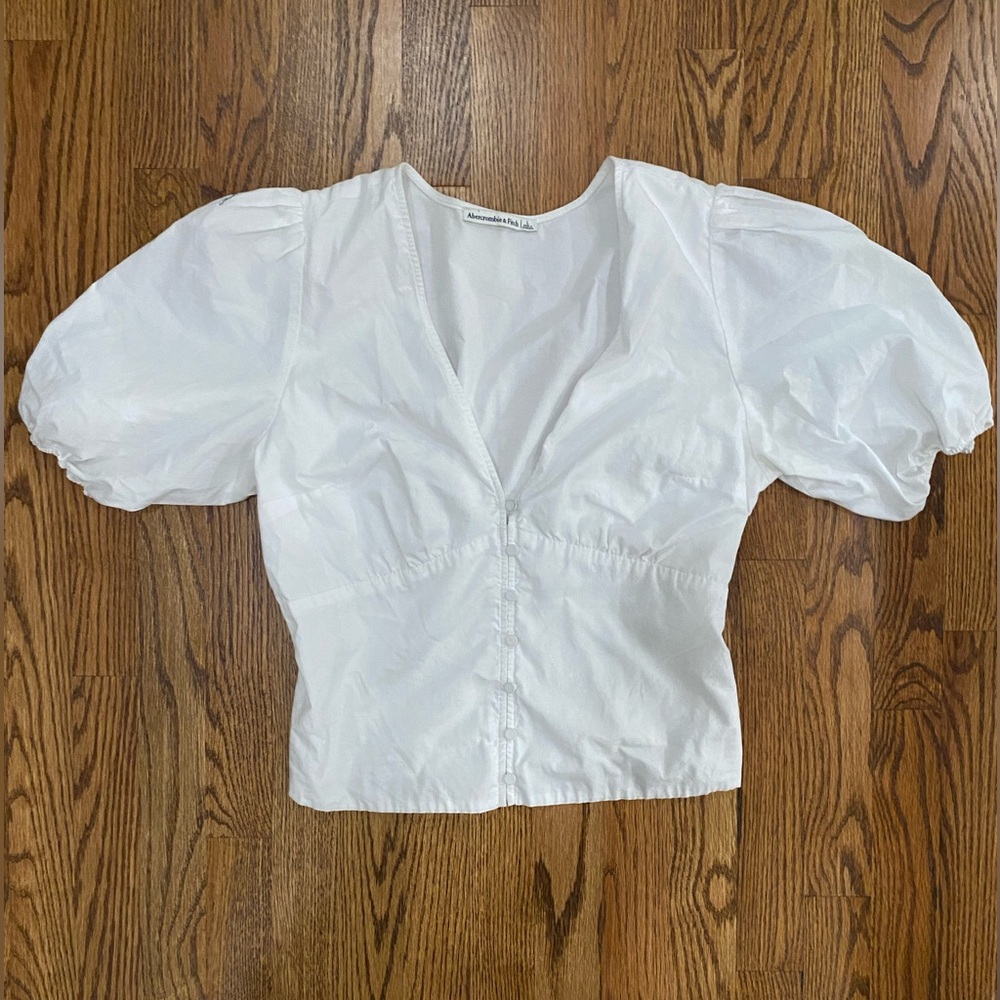 Abercrombie & Fitch White Puff Sleeve Top: Large